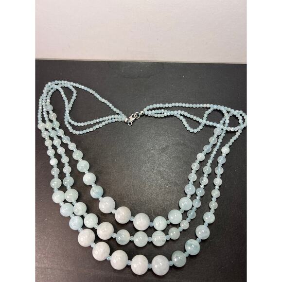 Triple strand aquamarine necklace with sterling silver lobster clasp - Picture 8 of 11